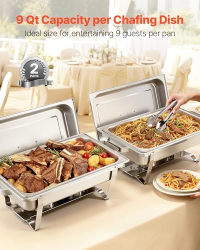Rectangle Chafing Dishes, 9 Qt 2 Pack Stainless Steel Chafing Dish, Food Warmer Chafer Complete Set with Hollow, alternate