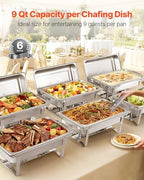 Rectangle Chafing Dishes, 9 Qt 6 Pack Stainless Steel Chafing Dish, Food Warmer Chafer Complete Set with Hollow, alternate