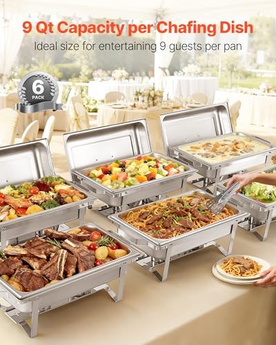 Rectangle Chafing Dishes, 9 Qt 6 Pack Stainless Steel Chafing Dish, Food Warmer Chafer Complete Set with Hollow, alternate
