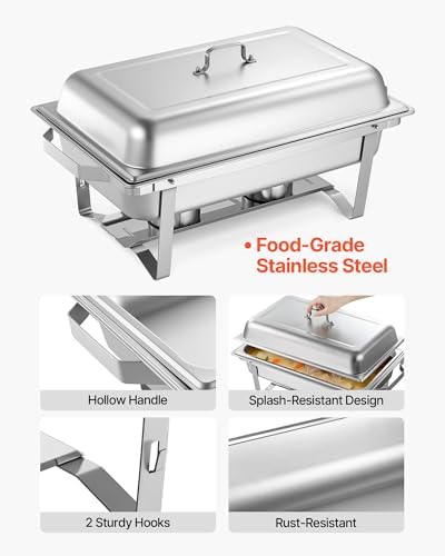 Rectangle Chafing Dishes, 9 Qt 6 Pack Stainless Steel Chafing Dish, Food Warmer Chafer Complete Set with Hollow, alternate