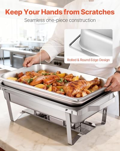 Rectangle Chafing Dishes, 9 Qt 6 Pack Stainless Steel Chafing Dish, Food Warmer Chafer Complete Set with Hollow, alternate