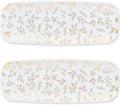 Rectangle Gold Leaves White Serving Tray (2-Pack) - 17.5" Disposable Serving Platter for Appetizer, Fruits &