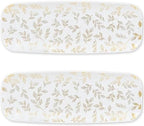 Rectangle Gold Leaves White Serving Tray (2-Pack) - 17.5" Disposable Serving Platter for Appetizer, Fruits &