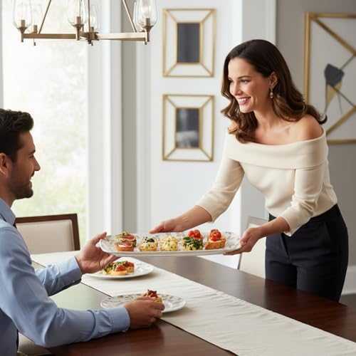 Rectangle Gold Leaves White Serving Tray (2-Pack) - 17.5" Disposable Serving Platter for Appetizer, Fruits &, alternate view