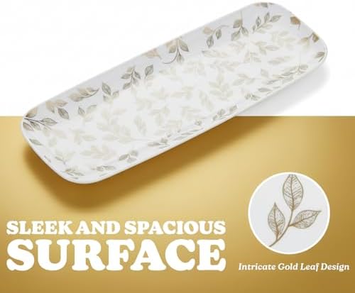 Rectangle Gold Leaves White Serving Tray (2-Pack) - 17.5" Disposable Serving Platter for Appetizer, Fruits &, alternate view