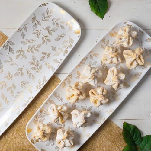 Rectangle Gold Leaves White Serving Tray (2-Pack) - 17.5" Disposable Serving Platter for Appetizer, Fruits &, alternate view