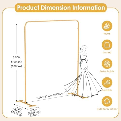 Rectangle Metal Backdrop Frame Stand, 6.56 FT Wedding Decor Flower Ballon Arbor Stand, alternate view 3