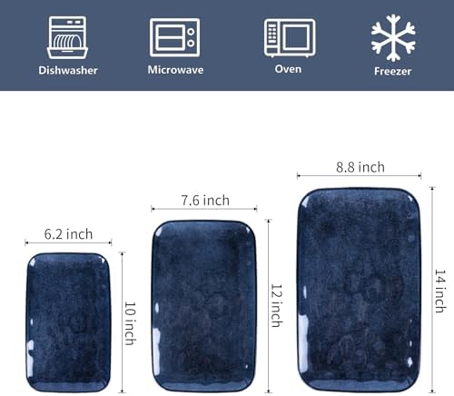 Rectangle Serving Platters - 14" 12" 10" Porcelain Serving Trays Plates for Party BBQ Appetizers Sushi Dessert, alternate