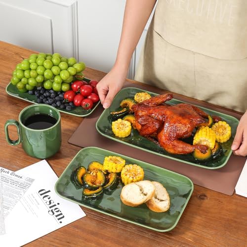 Rectangle Serving Platters - 14" 12" 10" Porcelain Serving Trays Plates for Party BBQ Appetizers Sushi Dessert, alternate