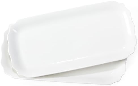 Rectangle White Serving Tray, 2-Pack, 12" New Bone China Serving Platter for Food Plates Dishes, Elegant Ceramic