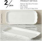 Rectangle White Serving Tray, 2-Pack, 12" New Bone China Serving Platter for Food Plates Dishes, Elegant Ceramic, alternate