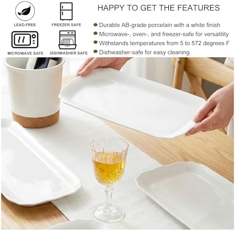 Rectangle White Serving Tray, 2-Pack, 12" New Bone China Serving Platter for Food Plates Dishes, Elegant Ceramic, alternate