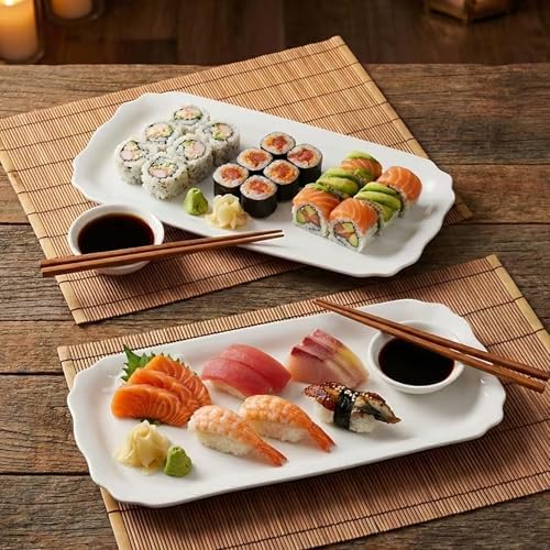 Rectangle White Serving Tray, 2-Pack, 12" New Bone China Serving Platter for Food Plates Dishes, Elegant Ceramic, alternate
