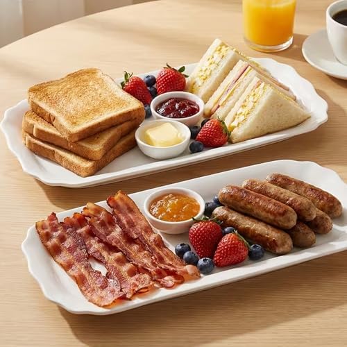 Rectangle White Serving Tray, 2-Pack, 12" New Bone China Serving Platter for Food Plates Dishes, Elegant Ceramic, alternate