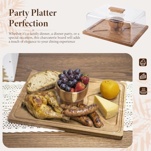 Rectangular Acacia Wood Cake Stand with Thickened Acrylic Cover in Light brown, alternate view 4