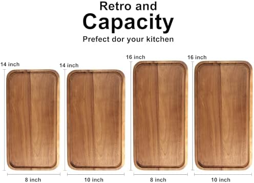 Rectangular Acacia Wood Tray Large Charcuterie Boards Party Serving Platter in 14" x 8" in Brown, alternate view 3