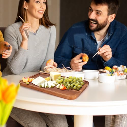 Rectangular Acacia Wood Tray Large Charcuterie Boards Party Serving Platter in 14" x 8" in Brown, alternate view 4