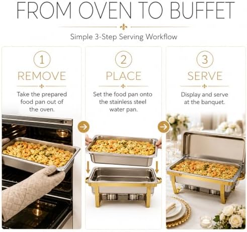 Rectangular Gold Chafing Dishes, 44QT 4 Pack with 7 Pans, alternate view 6