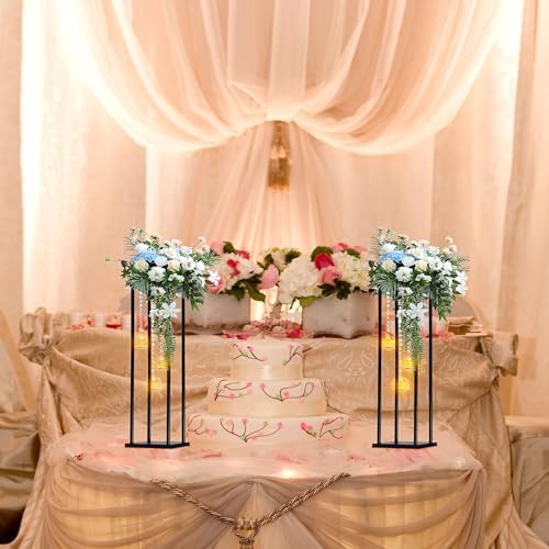 Rectangular Metal Wedding Flower Stand Vase with Hanging Glass Globe Terrarium Tealight Candle Holder, alternate view 4