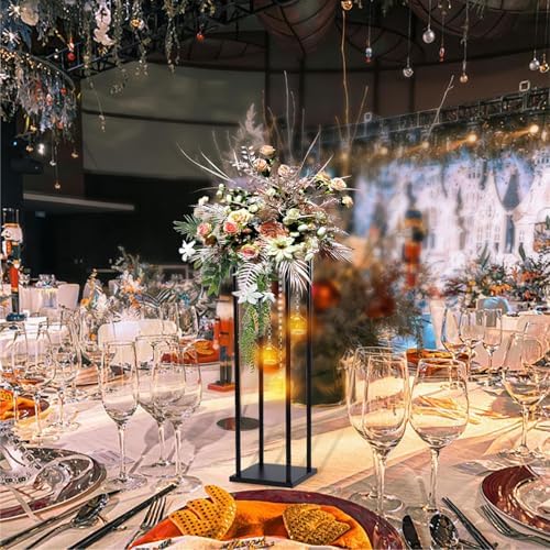 Rectangular Metal Wedding Flower Stand Vase with Hanging Glass Globe Terrarium Tealight Candle Holder, alternate view 5