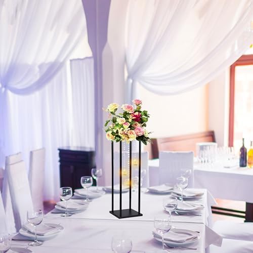 Rectangular Metal Wedding Flower Stand Vase with Hanging Glass Globe Terrarium Tealight Candle Holder, alternate view 6