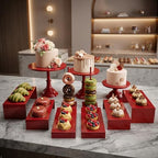 Red 11Pcs Metal Dessert Display Set Round Cake Stand Riser Platter in Red, alternate view 6