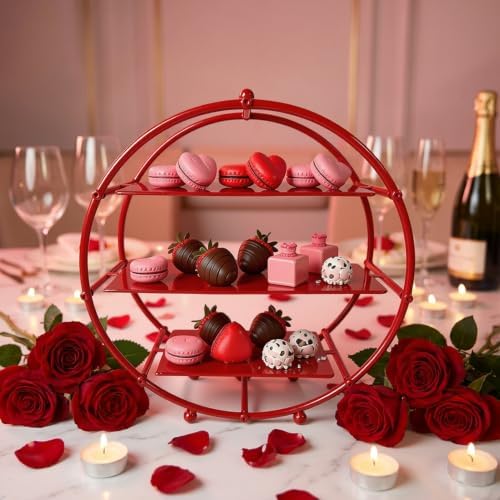 Red 3 Tier Metal Cupcake Stand Tiered Dessert Display Serving Tray in Red