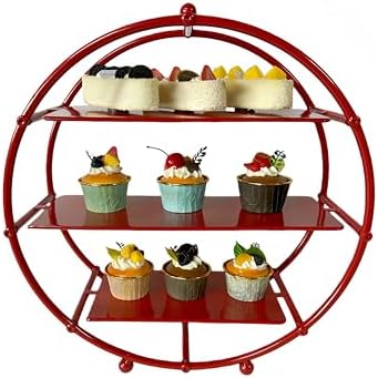 Red 3 Tier Metal Cupcake Stand Tiered Dessert Display Serving Tray in Red, alternate view 6