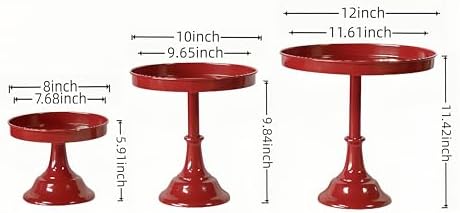 Red 3Pcs Metal Round Cake Stand Set 8/10/12 Inch Dessert Display in Red, alternate view 2