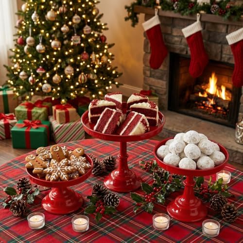 Red 3Pcs Metal Round Cake Stand Set 8/10/12 Inch Dessert Display in Red, alternate view 3