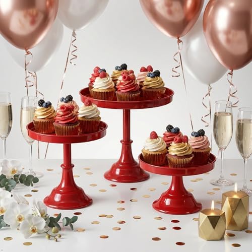 Red 3Pcs Metal Round Cake Stand Set 8/10/12 Inch Dessert Display in Red, alternate view 4