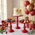 Red 3Pcs Metal Round Vintage Cake Stand Set 8"10"12" Dessert Display in Red