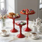 Red 3Pcs Metal Round Vintage Cake Stand Set 8"10"12" Dessert Display in Red, alternate view 5