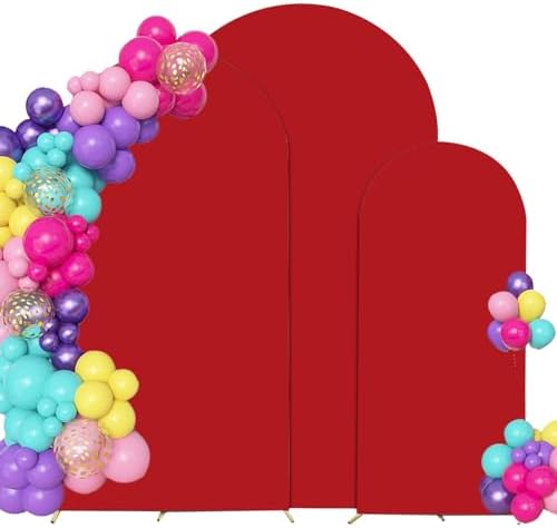 Red 6,6.6,7.2ft Set of 3 Spandex Arch Backdrop Cover (No Stand) in 6FT-6.6FT-7.2FT in Red