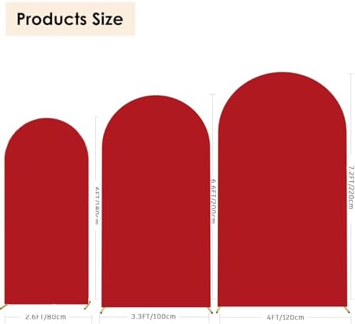 Red 6,6.6,7.2ft Set of 3 Spandex Arch Backdrop Cover (No Stand) in 6FT-6.6FT-7.2FT in Red, alternate view 3