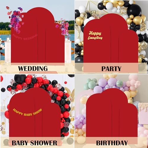 Red 6,6.6,7.2ft Set of 3 Spandex Arch Backdrop Cover (No Stand) in 6FT-6.6FT-7.2FT in Red, alternate view 5