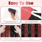 Red and Black Foil Fringe Backdrop Curtains, 3.3x8.2ft, 3 Pack in 3.3x8.2ft, alternate view 5