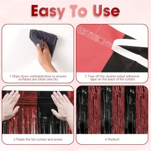 Red and Black Foil Fringe Backdrop Curtains, 3.3x8.2ft, 3 Pack in 3.3x8.2ft, alternate view 5