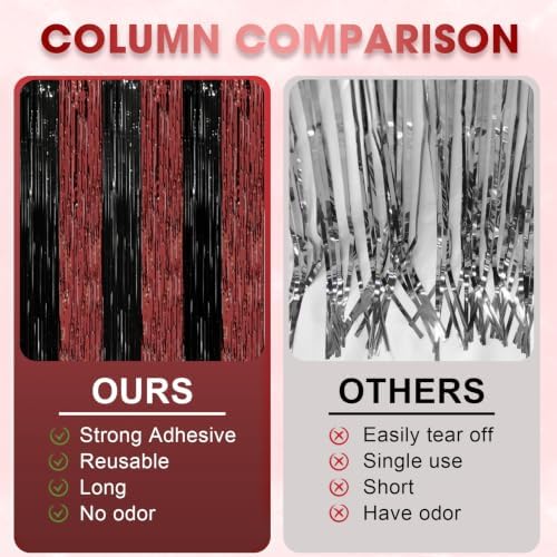 Red and Black Foil Fringe Backdrop Curtains, 3.3x8.2ft, 3 Pack in 3.3x8.2ft, alternate view 6