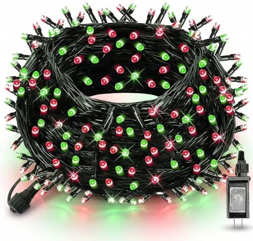 Red and Green Christmas String Lights, 300 LED 100 FT Connectable Waterproof String Lights Green Wire with 8
