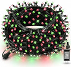 Red and Green Christmas String Lights, 300 LED 100 FT Connectable Waterproof String Lights Green Wire with 8