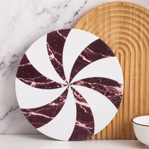 Red and White Peppermint Marble Cheese Board Charcuterie Cutting in 12.8"L x 10.4"W in Red/White