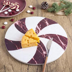 Red and White Peppermint Marble Cheese Board Charcuterie Cutting in 12.8"L x 10.4"W in Red/White, alternate view 3