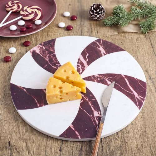 Red and White Peppermint Marble Cheese Board Charcuterie Cutting in 12.8"L x 10.4"W in Red/White, alternate view 3
