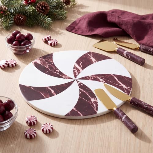 Red and White Peppermint Marble Cheese Board Charcuterie Cutting in 12.8"L x 10.4"W in Red/White, alternate view 5