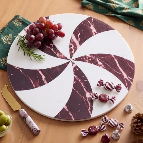 Red and White Peppermint Marble Cheese Board Charcuterie Cutting in 12.8"L x 10.4"W in Red/White, alternate view 6