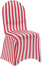 Red and White Stretch Spandex Chair Cover Striped - Wedding Slip Covers Premium Quality Cover, alternate view 3