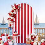 Red and White Striped Arch Backdrop Cover 6 FT Birthday Party Balloon Red Striped Arch Covers Stretchy Backdrop, alternate