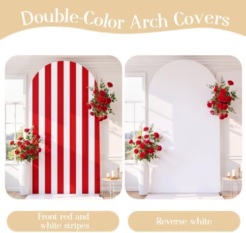 Red and White Striped Arch Backdrop Cover 6 FT Birthday Party Balloon Red Striped Arch Covers Stretchy Backdrop, alternate