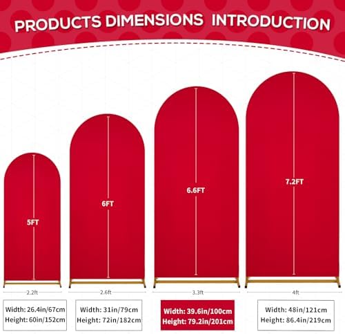 Red Arch Backdrop Cover 6.6FT Spandex Fitted Red Wedding Arch Covers in 3.3ftx6.6ft in Red, alternate view 3